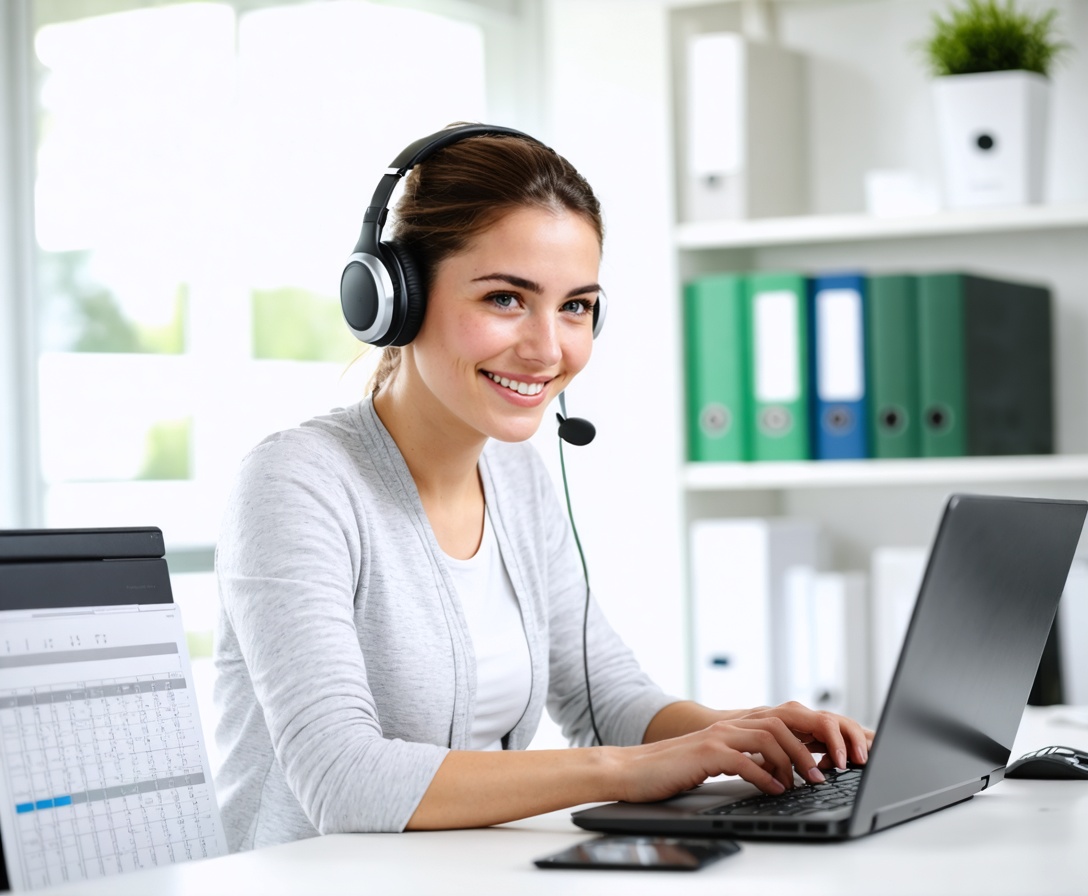 Unsere freundliche Support-Mitarbeiterin am Arbeitsplatz