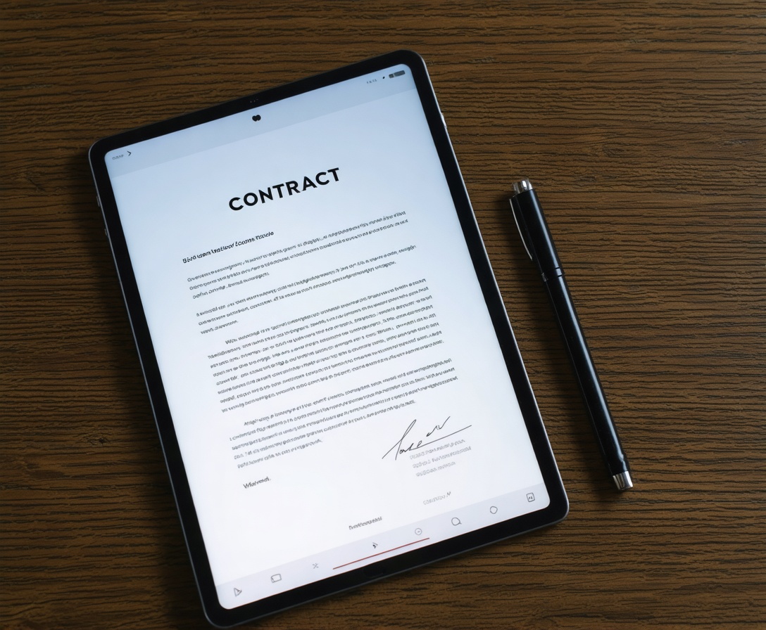 Digitale Vertragsübersicht auf einem modernen Tablet-Display
